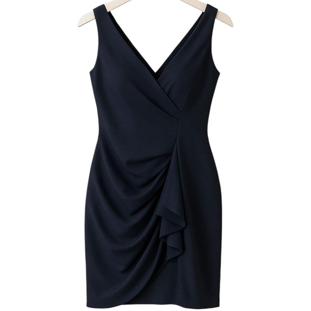 JOSEPHINE SASSO Vintage Dress Black Ruffle VNeck Sleeveless Zip Women Sz S Lined